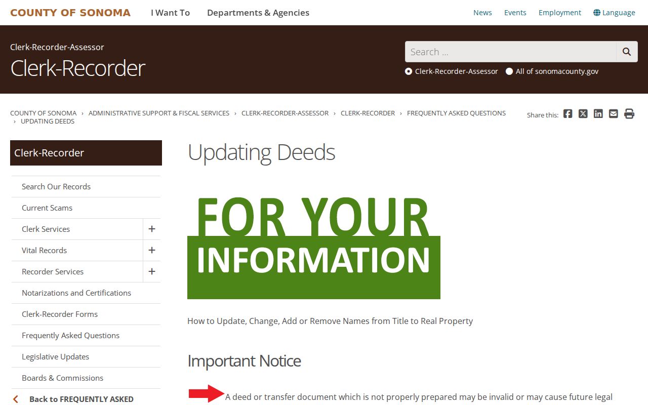 Windsor previous residents Sonoma County deed guidance