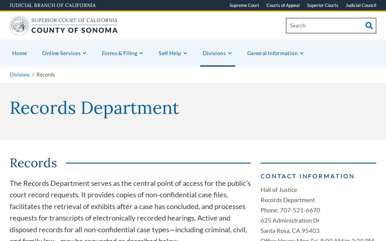 Windsor resident lookup Sonoma court Records Department